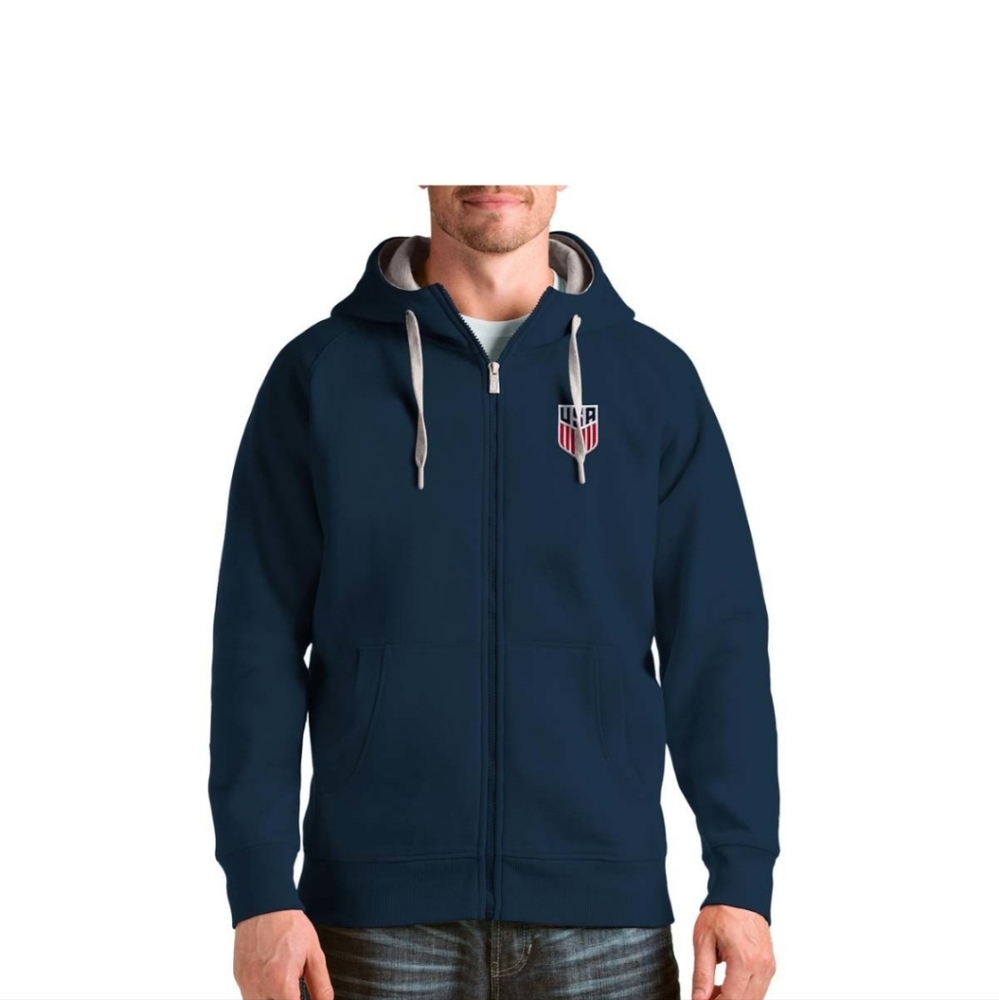 Antigua mens victory hoodie zip sweatshirt blue size L USA
